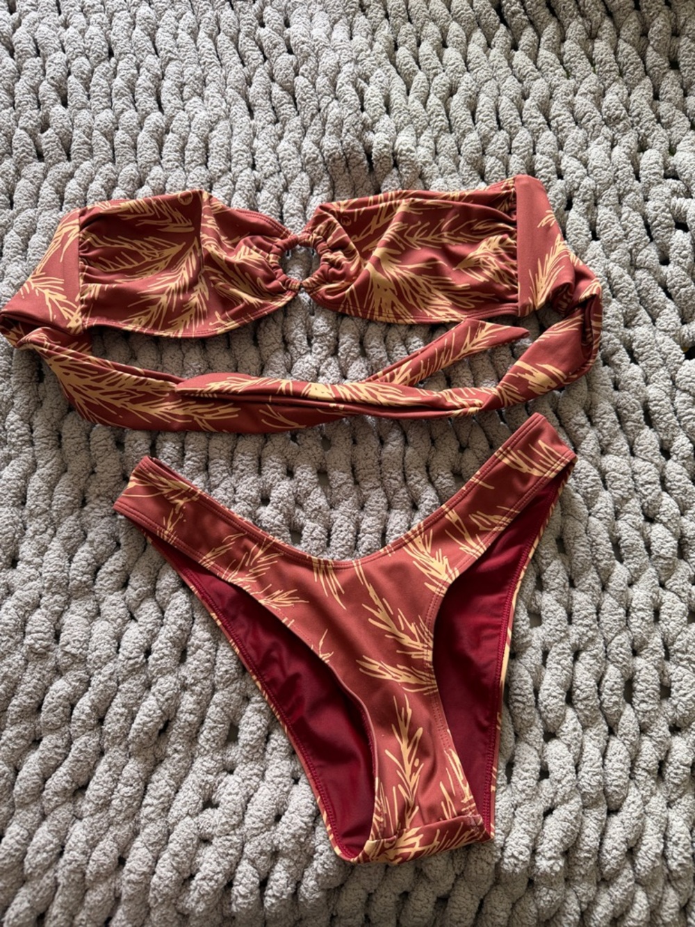 Charlie Holiday Rust Red & Gold Palm Print Bikini